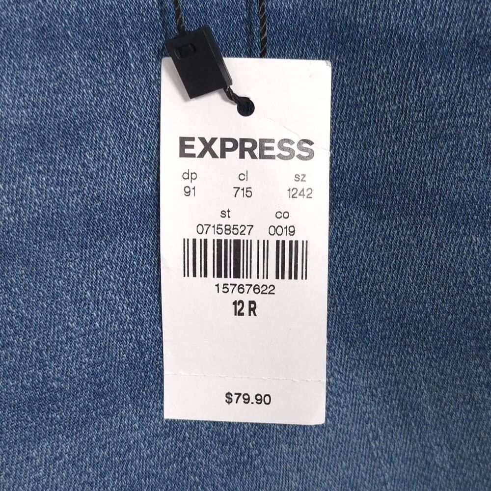EXPRESS New Bell Flare Low Rise‎ Jeans Stretch Blue Women Size 12 R Bootcut - Picture 15 of 15